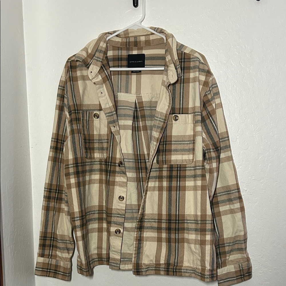 Medium weight cotton neutral tone flannel shacket - Picture 2 of 7